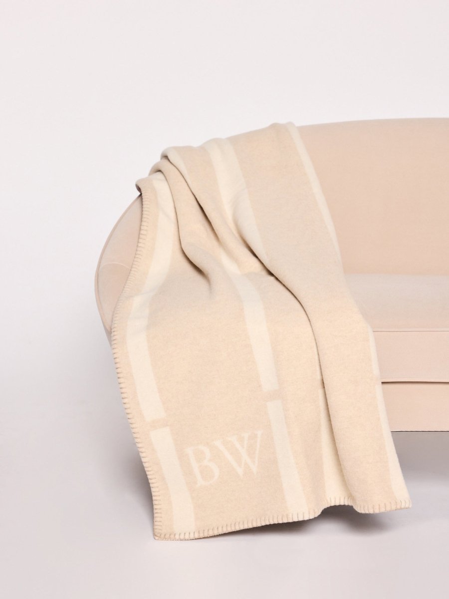 BW blanket in beige on a sofa