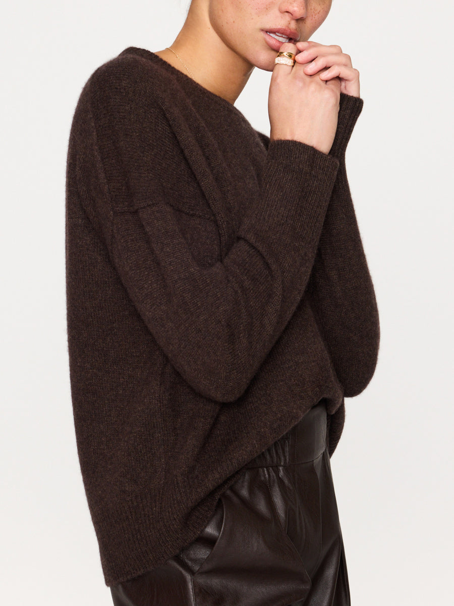 Everyday cashmere crewneck brown sweater side view