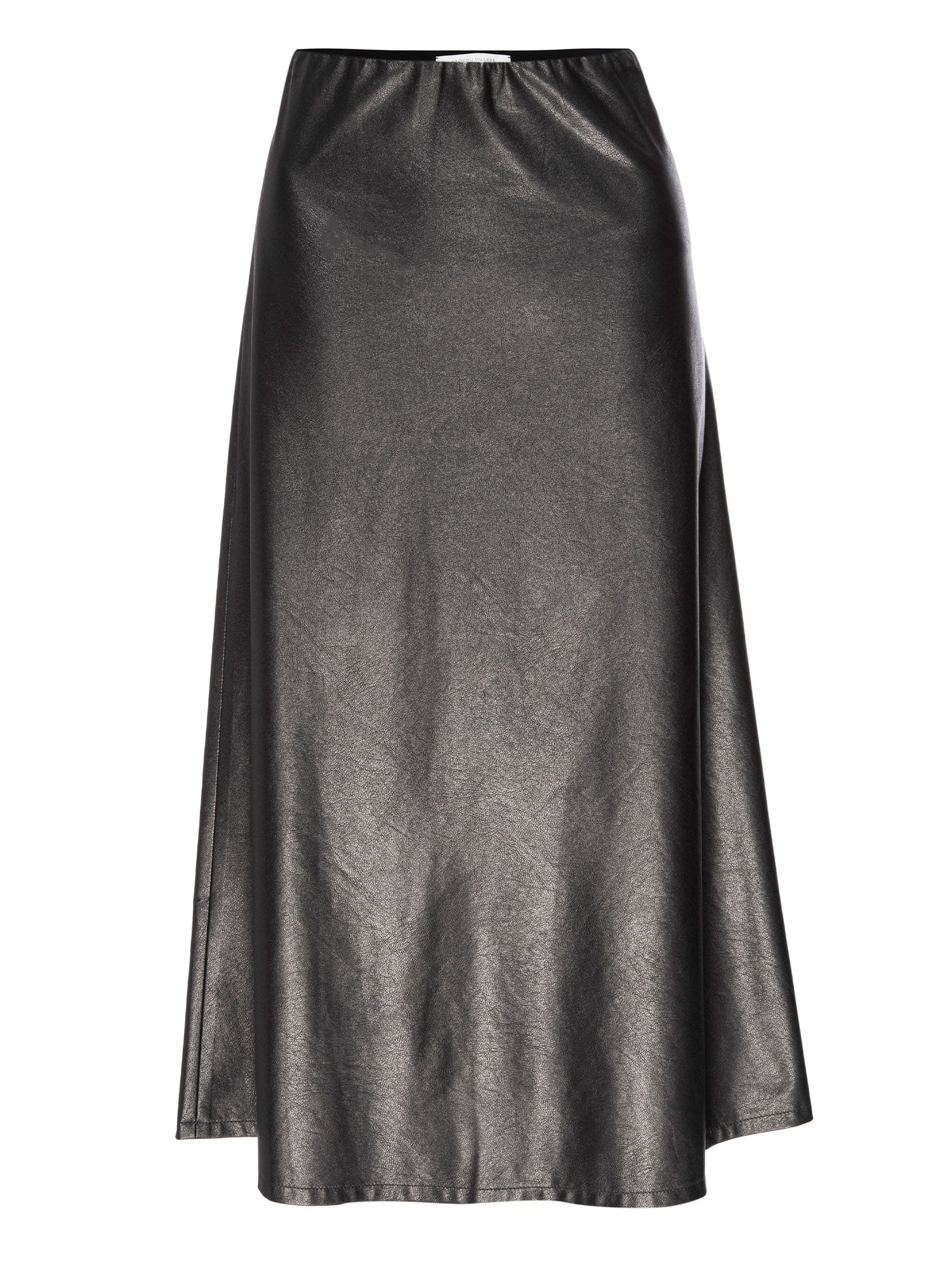 Hallie vegan leather metallic grey midi skirt flat view