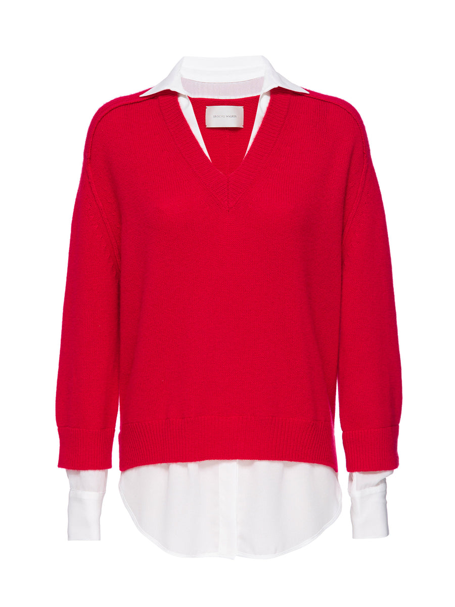 Looker red layered v-neck sweater flat view