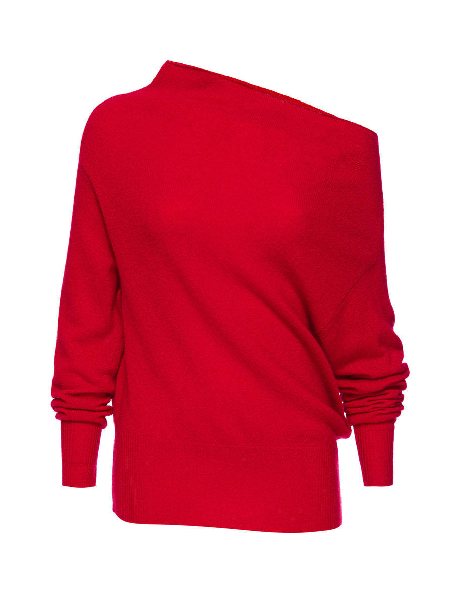 Lori cashmere off shoulder red sweater flat view
