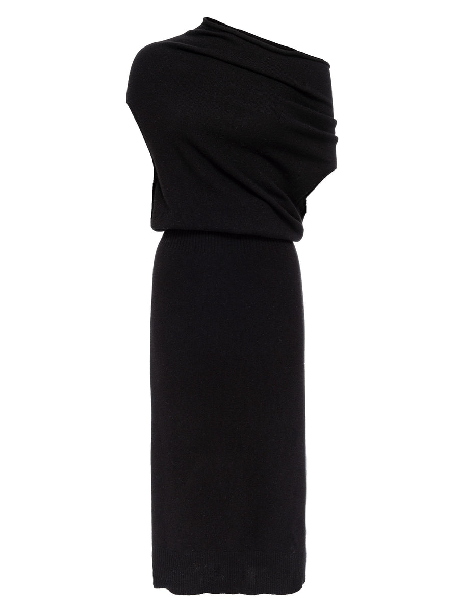 Lori cashmere sleeveless midi black sweater dress flat view