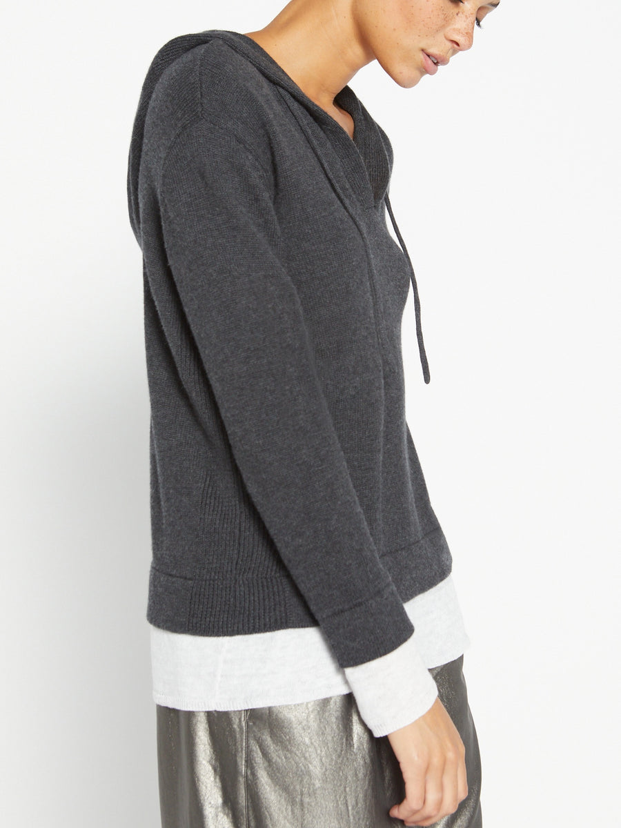 Ressie dary dark grey layered hooded sweater side view