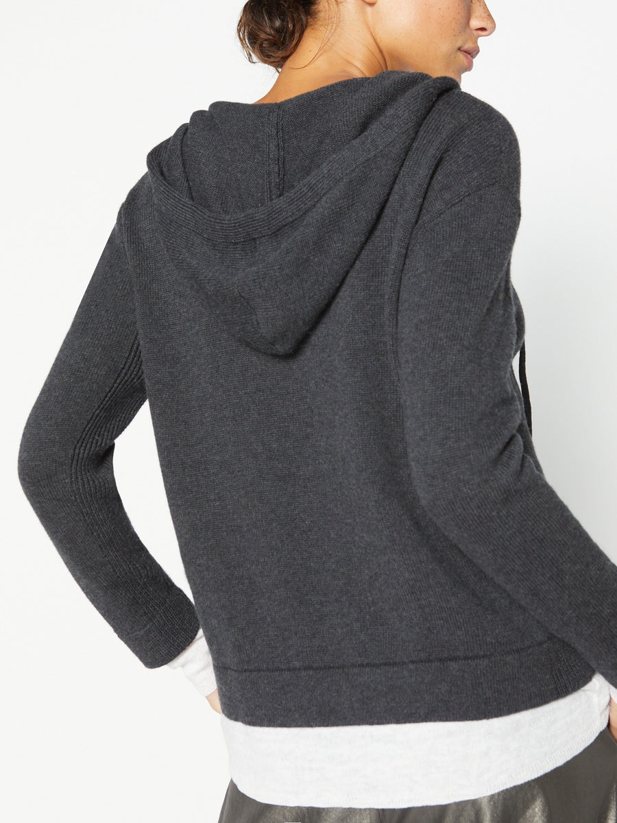 Ressie dary dark grey layered hooded sweater back view