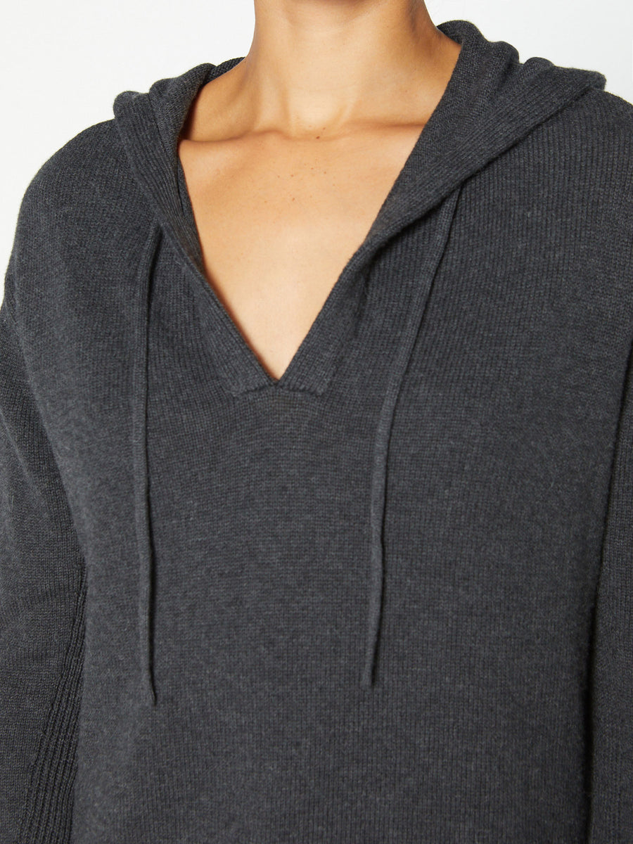 Ressie dary dark grey layered hooded sweater close up
