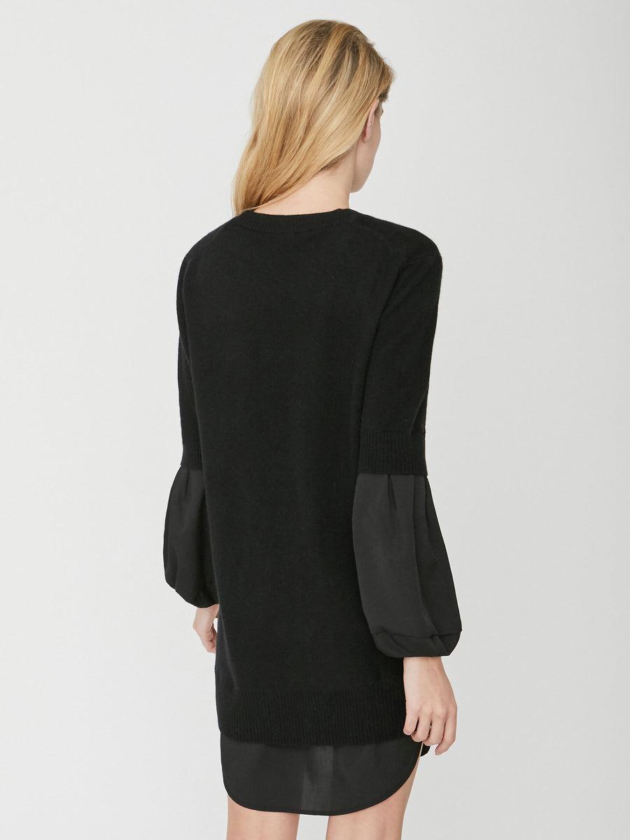 Ebella layered black mini sweater dress back view