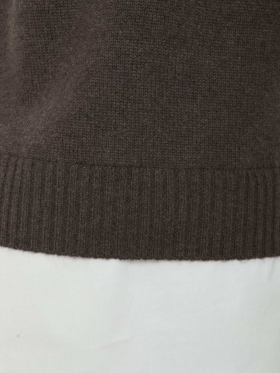Eton brown layered crewneck sweater close up 2