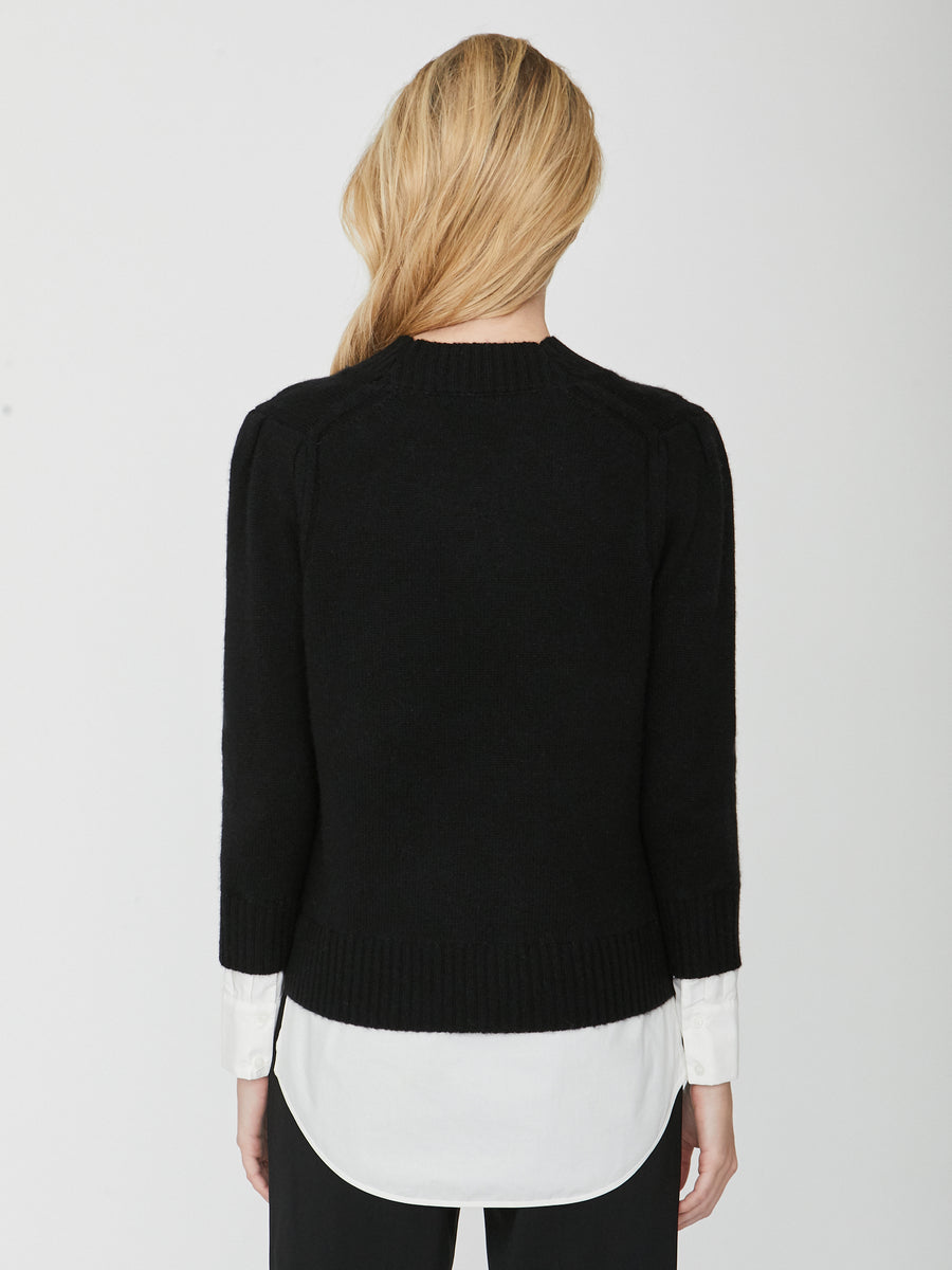 Eton black layered crewneck sweater back view