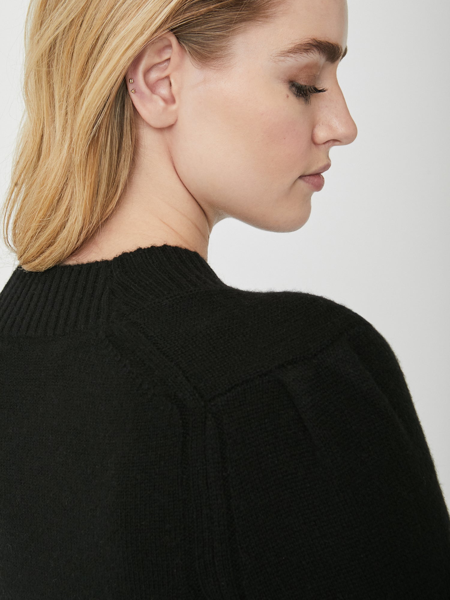 Eton black layered crewneck sweater close up