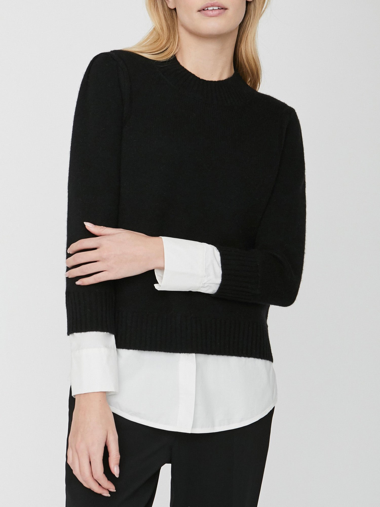 Women's Eton Layered Crew Looker, Black/White