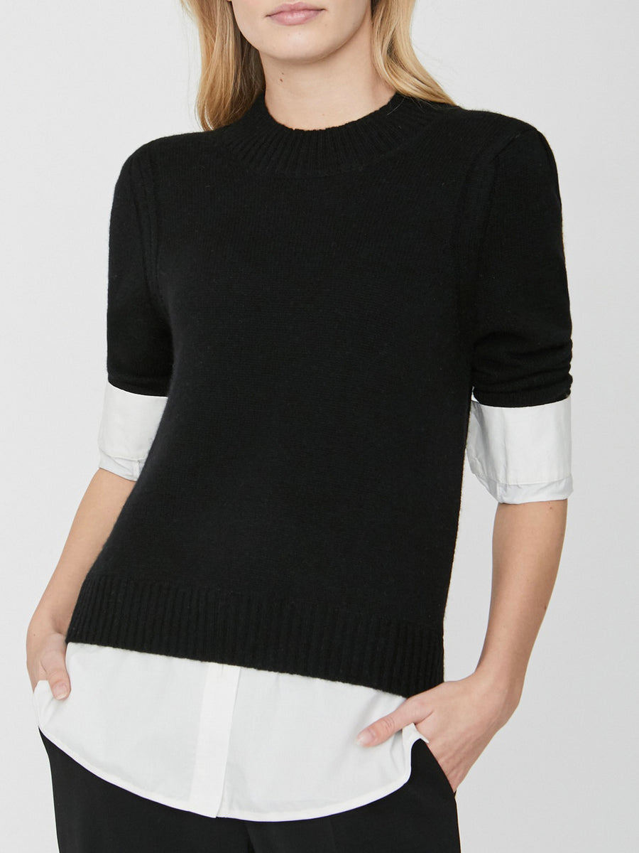 Eton black layered crewneck sweater front view 4
