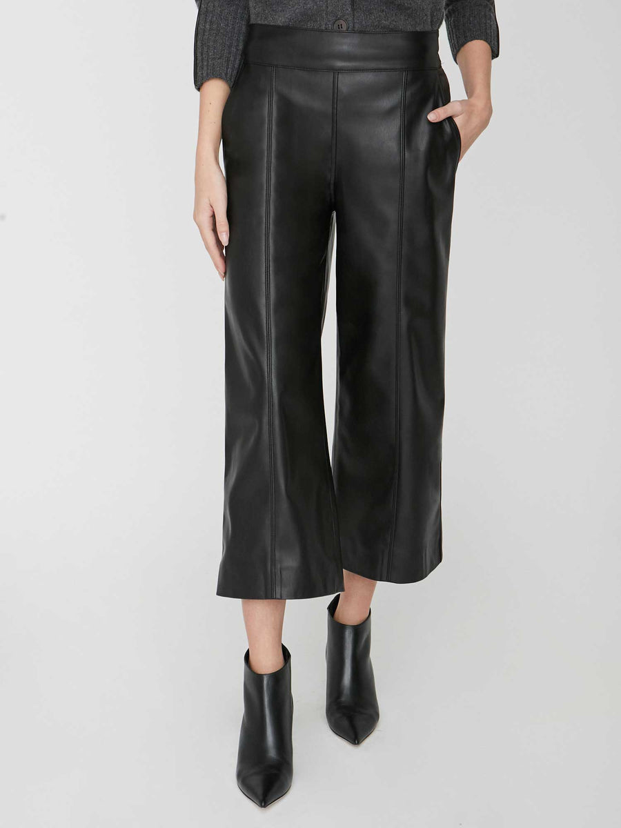 Frida cropped black vegan leather pant front view