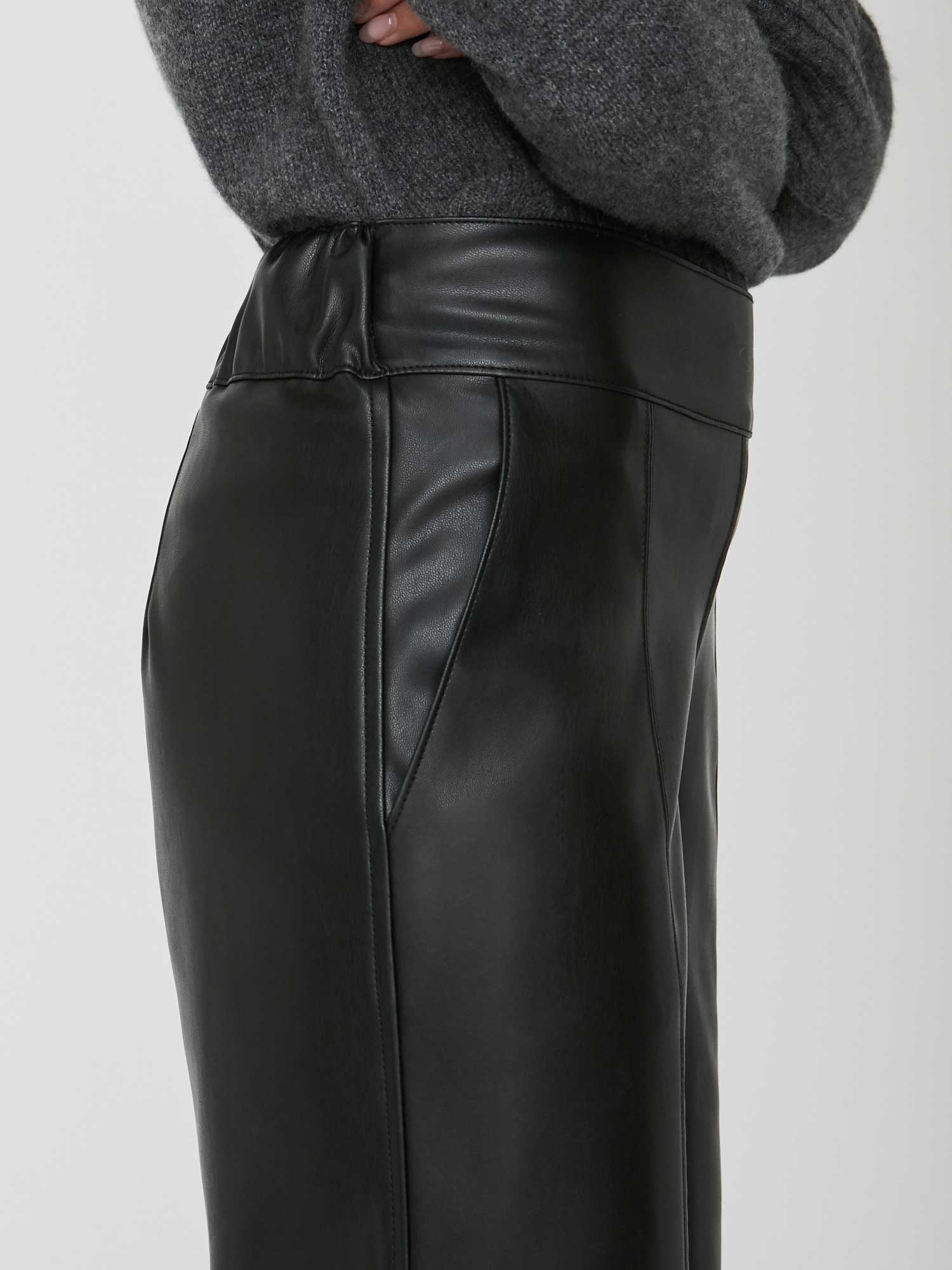 Frida cropped black vegan leather pant close up