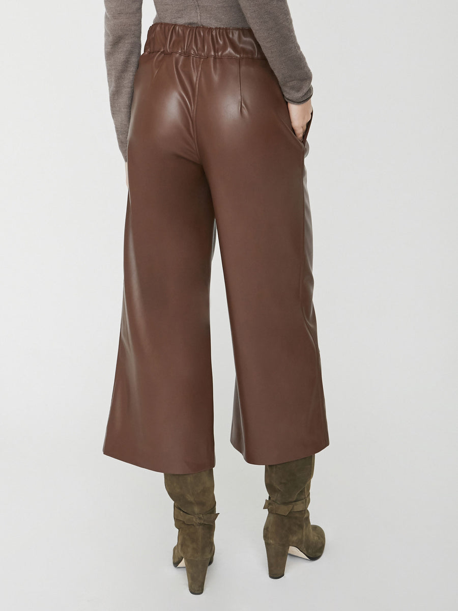 Frida cropped brown vegan leather pant back view