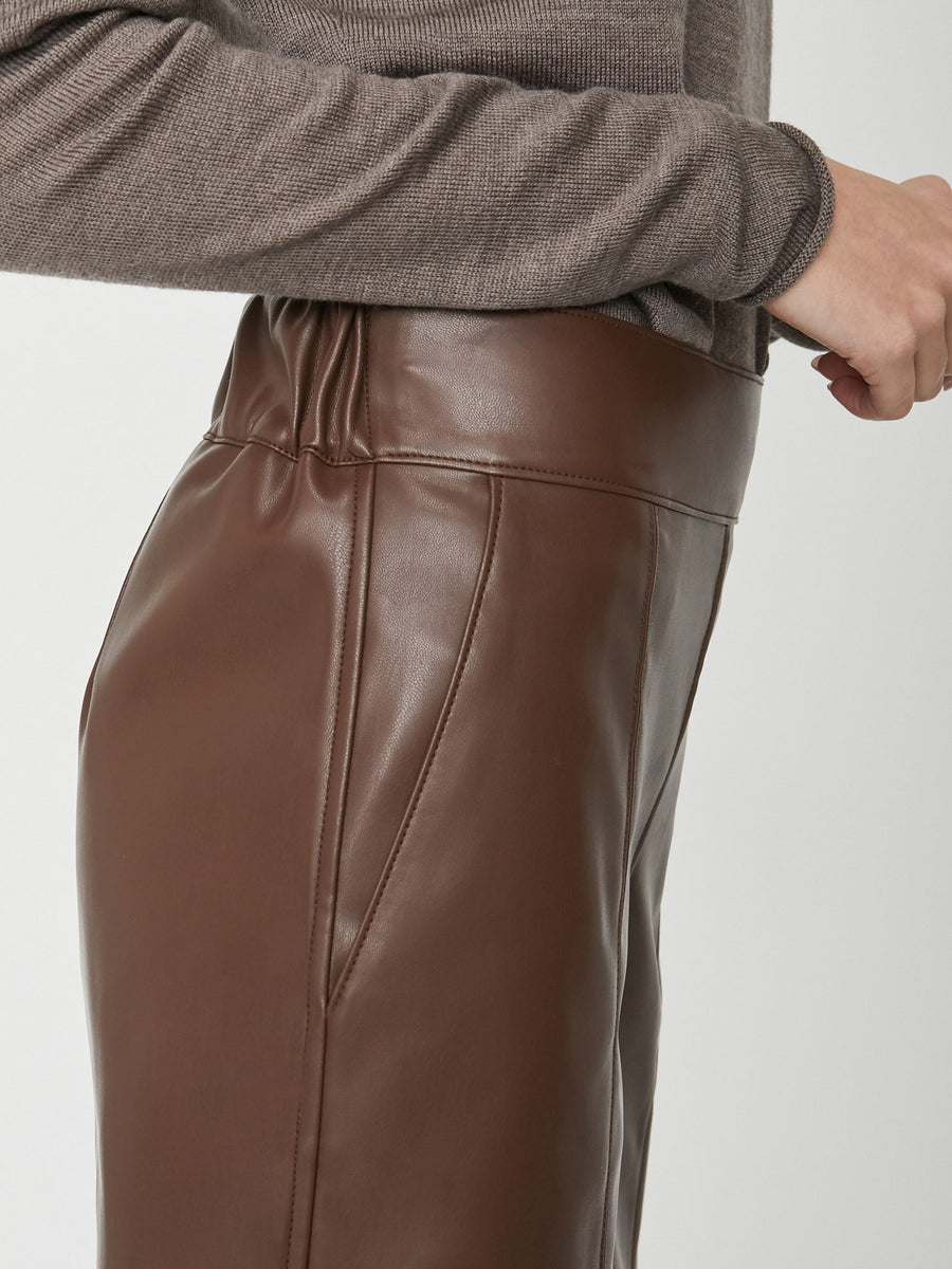 Frida cropped brown vegan leather pant close up