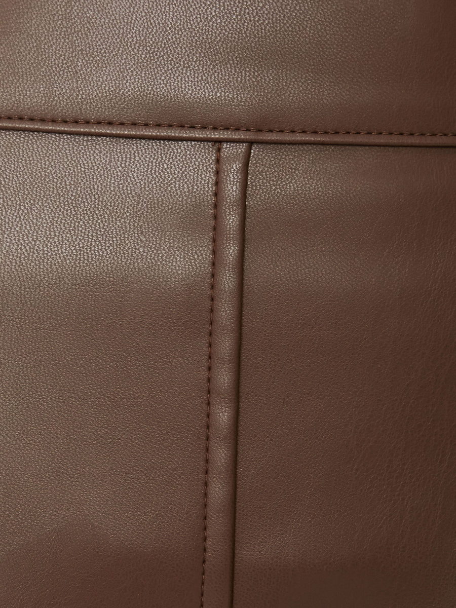 Frida cropped brown vegan leather pant close up 2