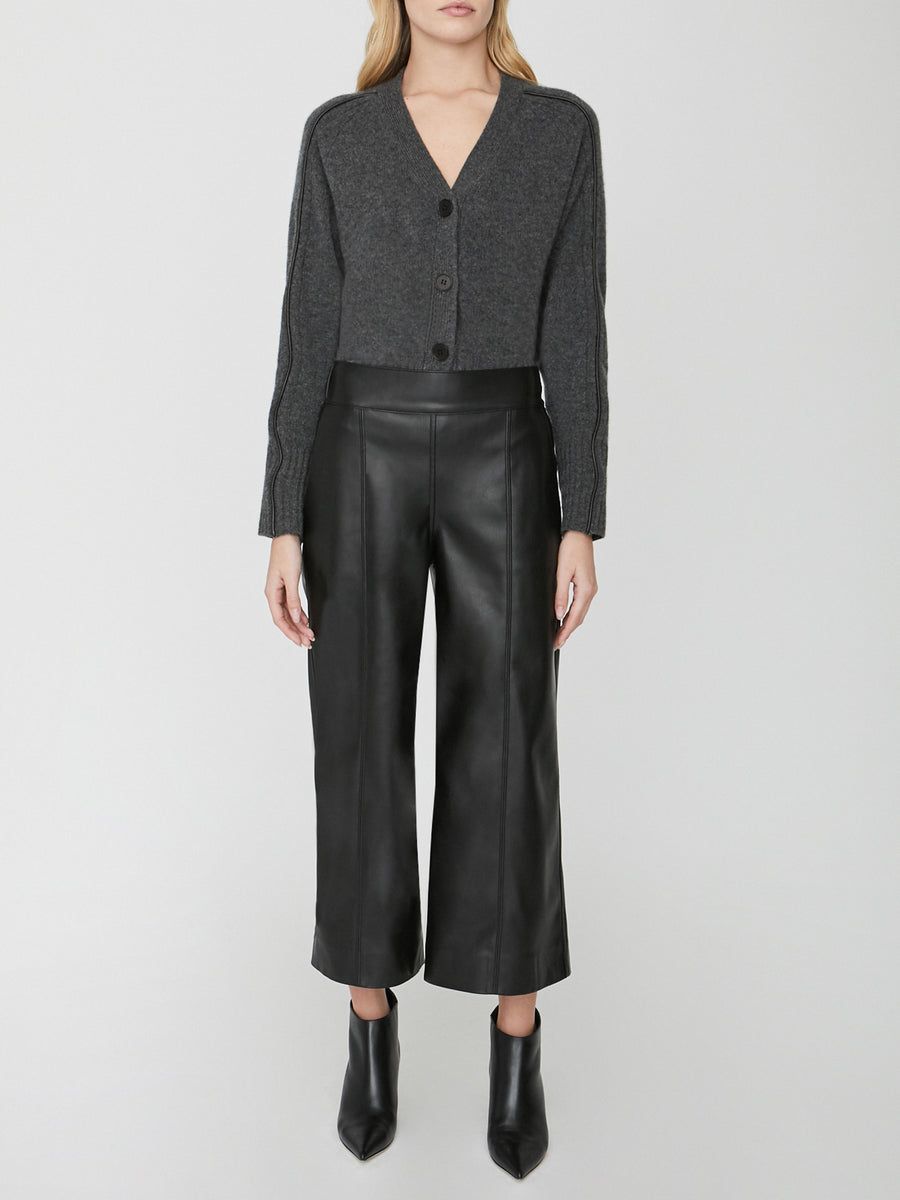 Frida cropped black vegan leather pant front view 2