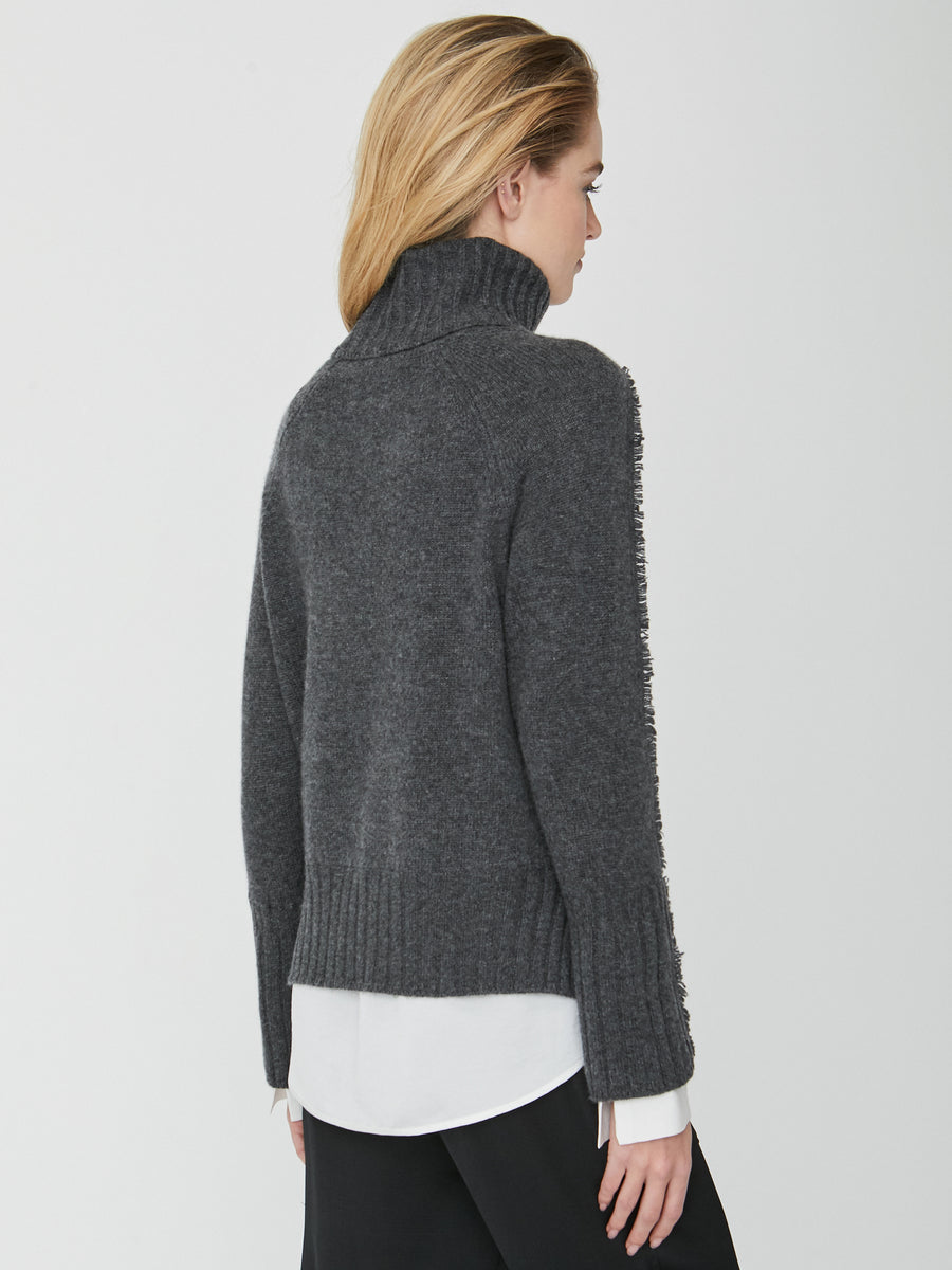 Jolie dark grey layered turtleneck sweater back view