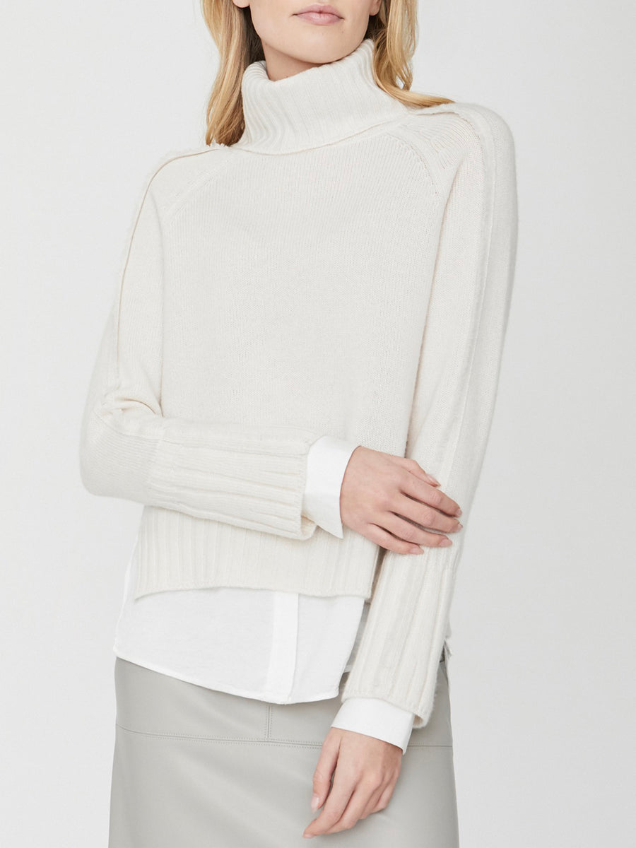 Jolie white layered turtleneck sweater front view 2