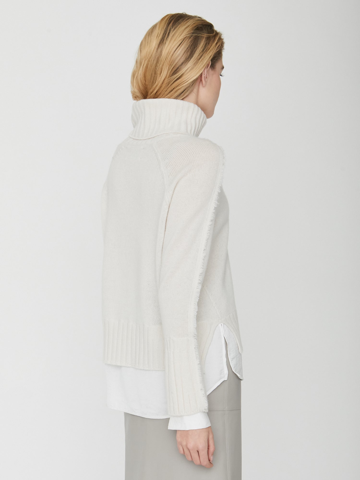 Jolie white layered turtleneck sweater back view