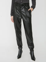 Tide pull-on black vegan leather jogger pant front view