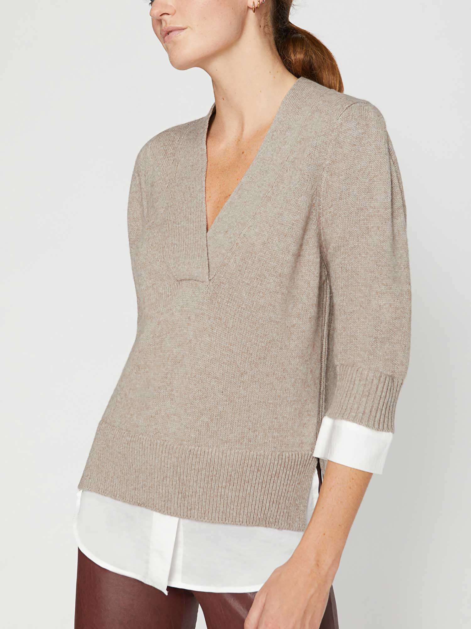 Lucie layered three-quarter sleeve v-neck sweater side view 2