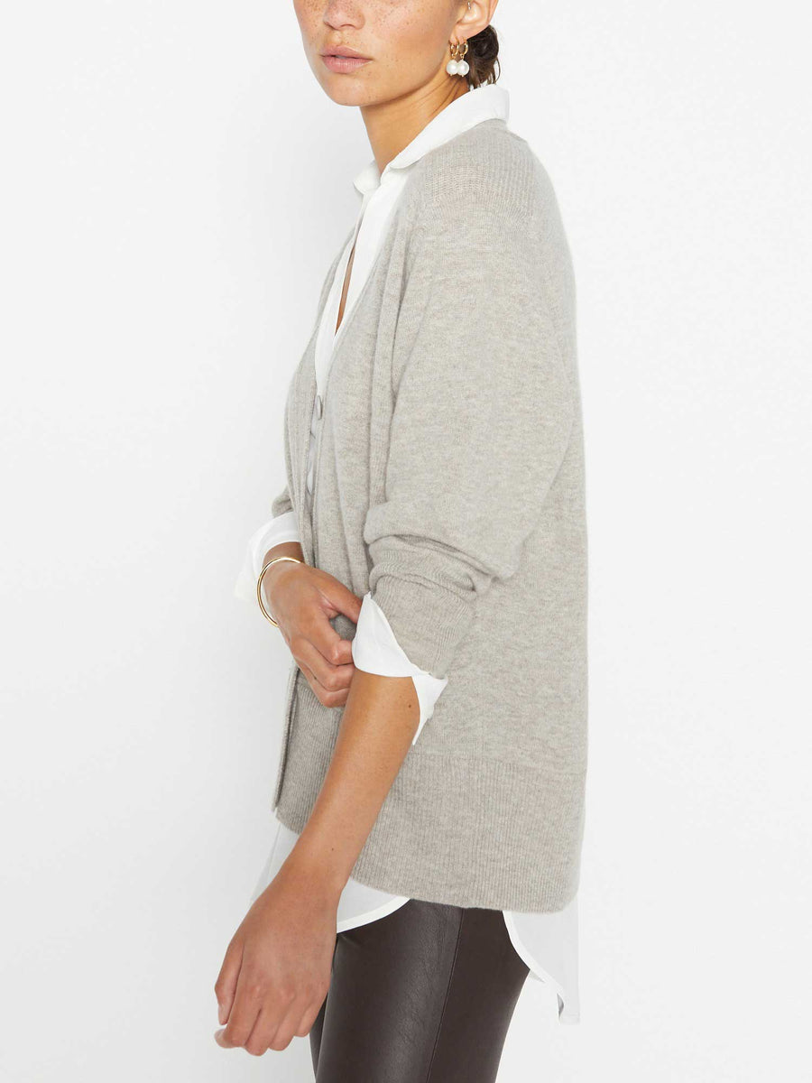 Callie light grey layered cardigan sweater side view
