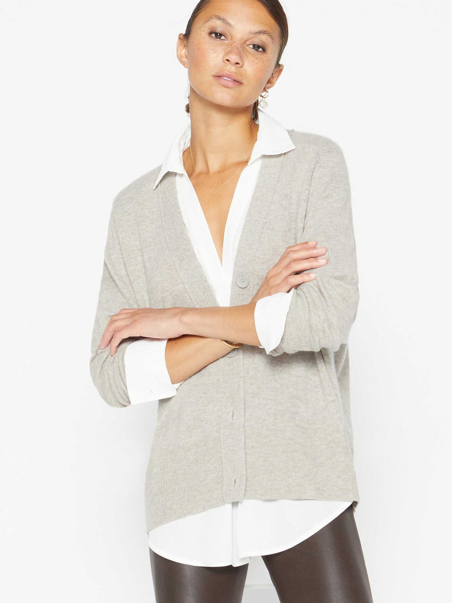 Callie light grey layered cardigan sweater front view 2
