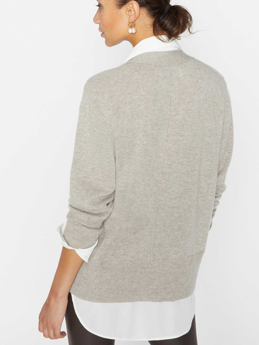 Callie light grey layered cardigan sweater back view
