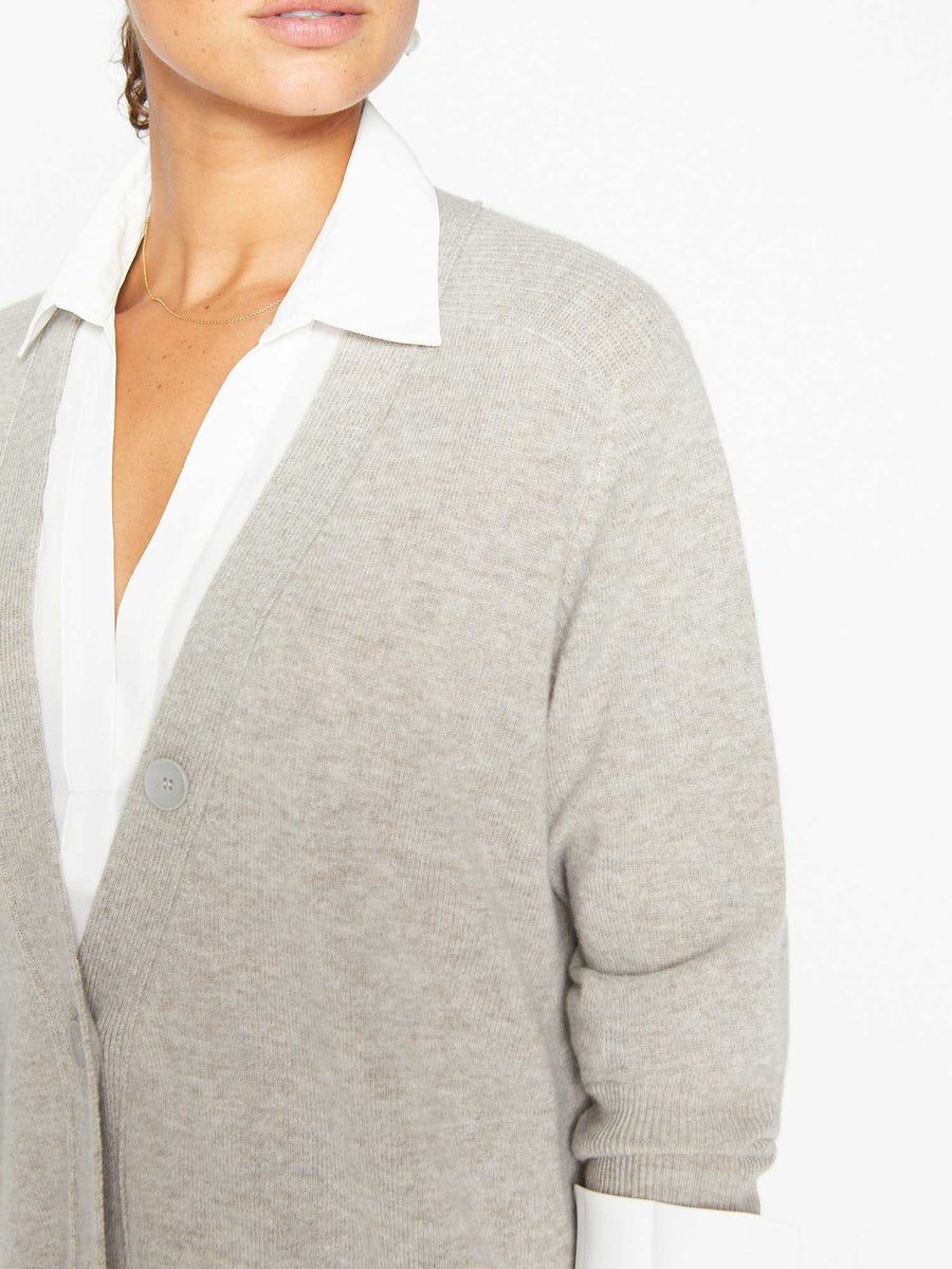 Callie light grey layered cardigan sweater close up