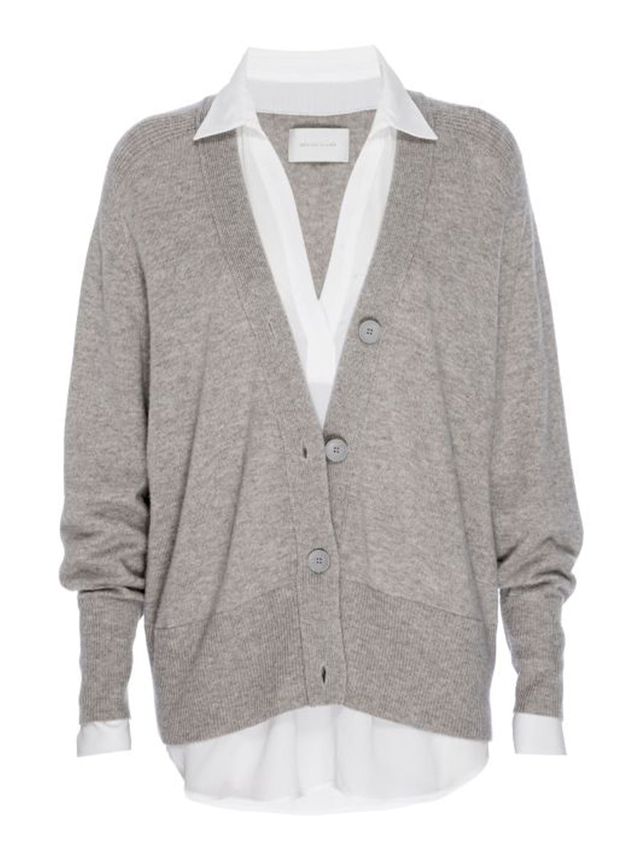 Callie light grey layered cardigan sweater flat view