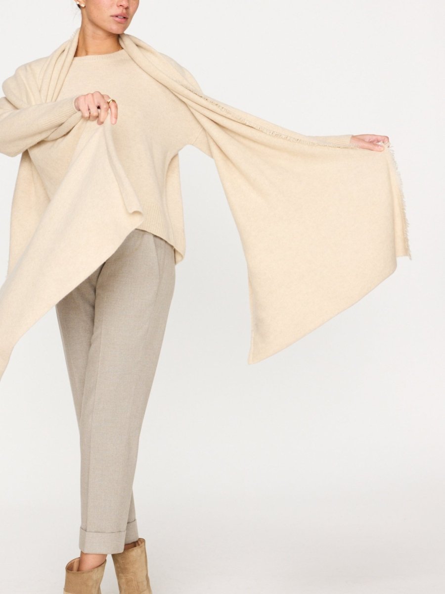 Cashmere fringe ivory wrap open view