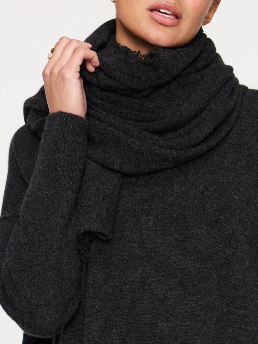 Cashmere fringe grey wrap scarf view