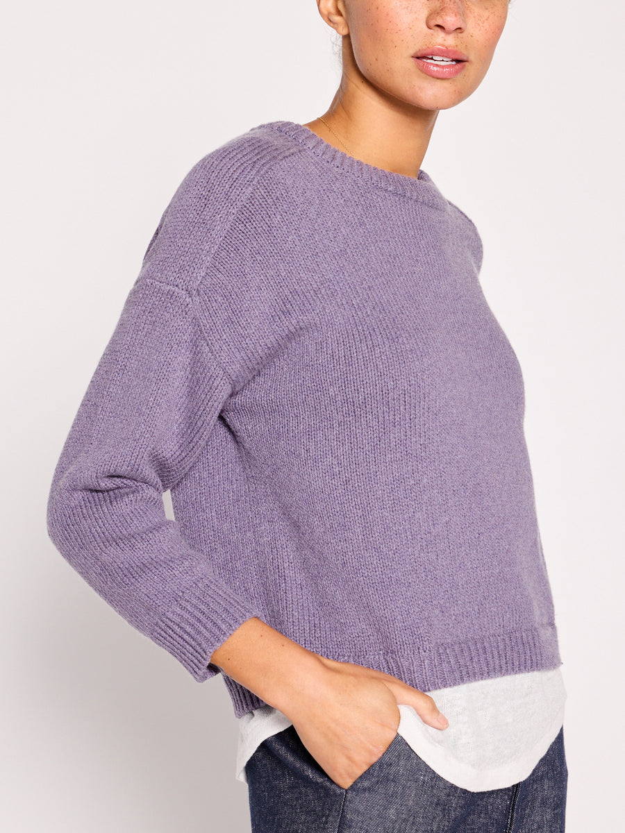 Corbin purple layered crewneck sweater side view