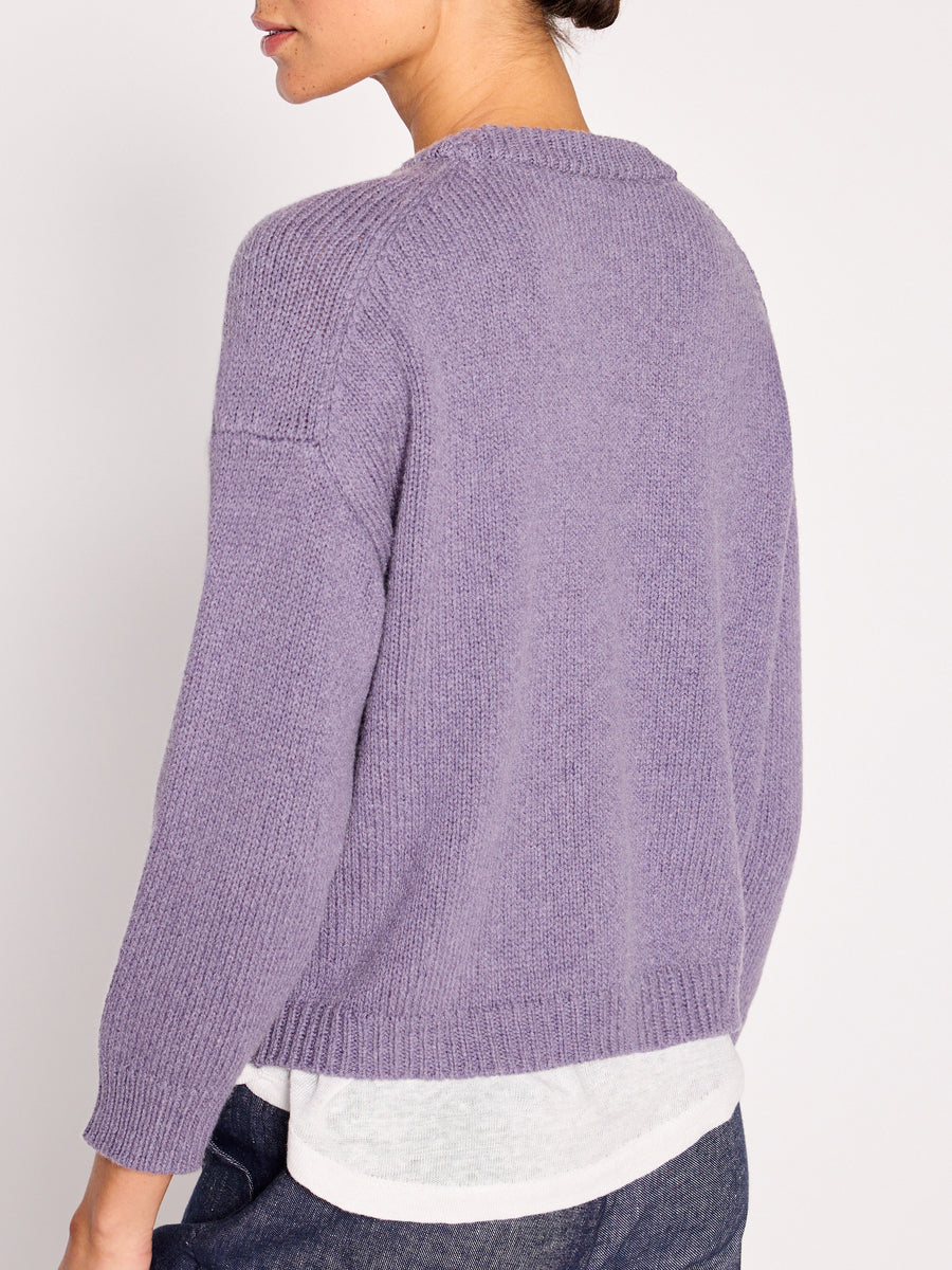 Corbin purple layered crewneck sweater back view