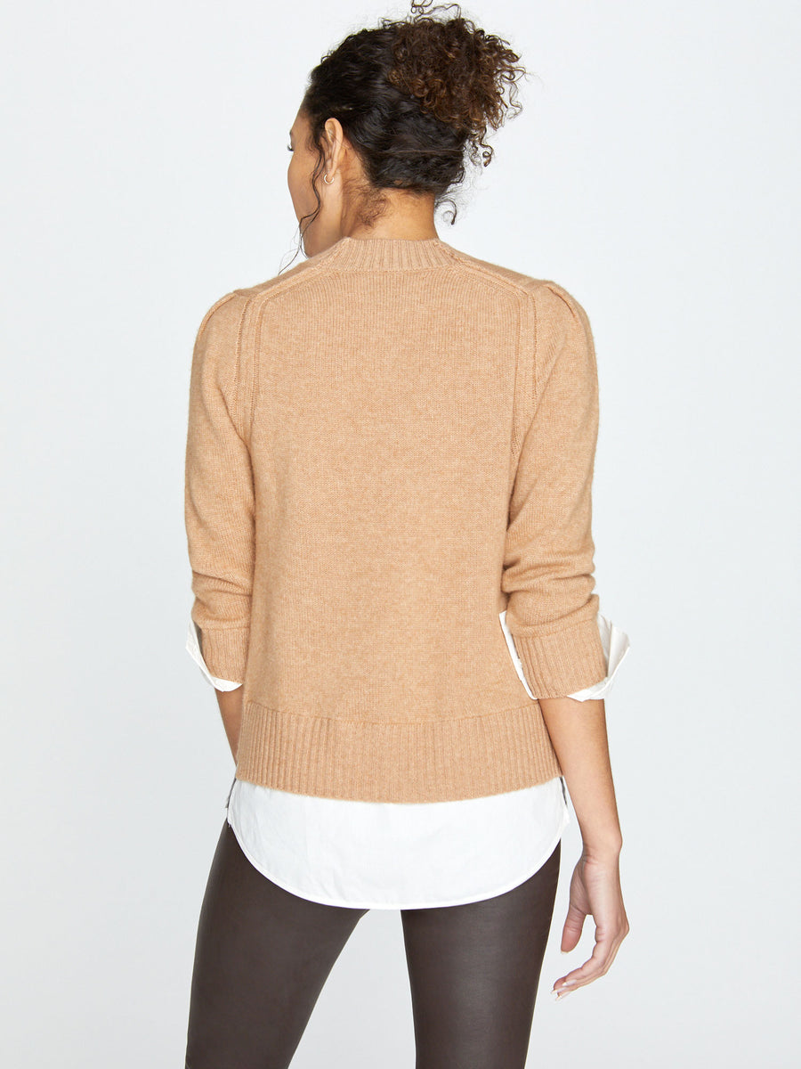 Eton tan layered crewneck sweater back view