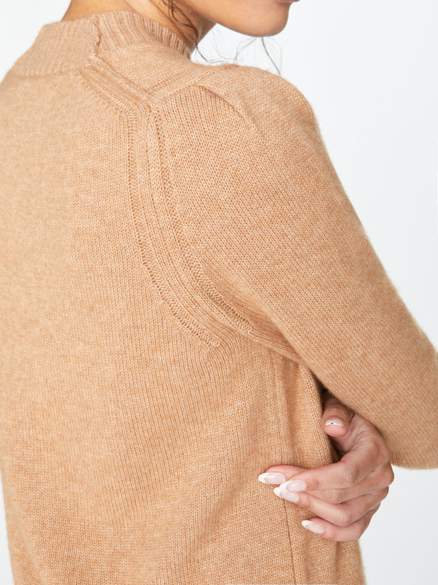 Eton tan layered crewneck sweater close up