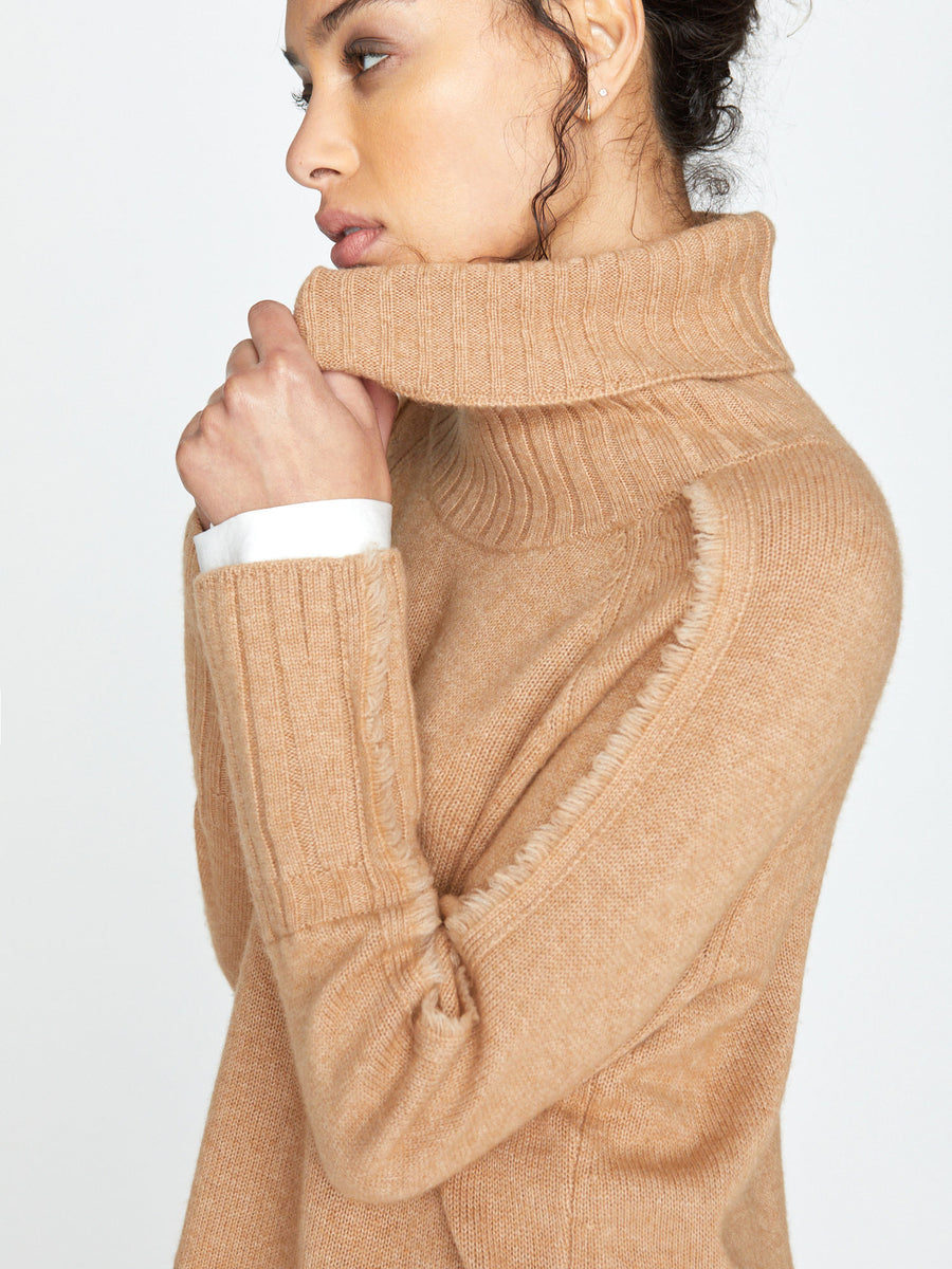 Jolie tan layered turtleneck sweater side view