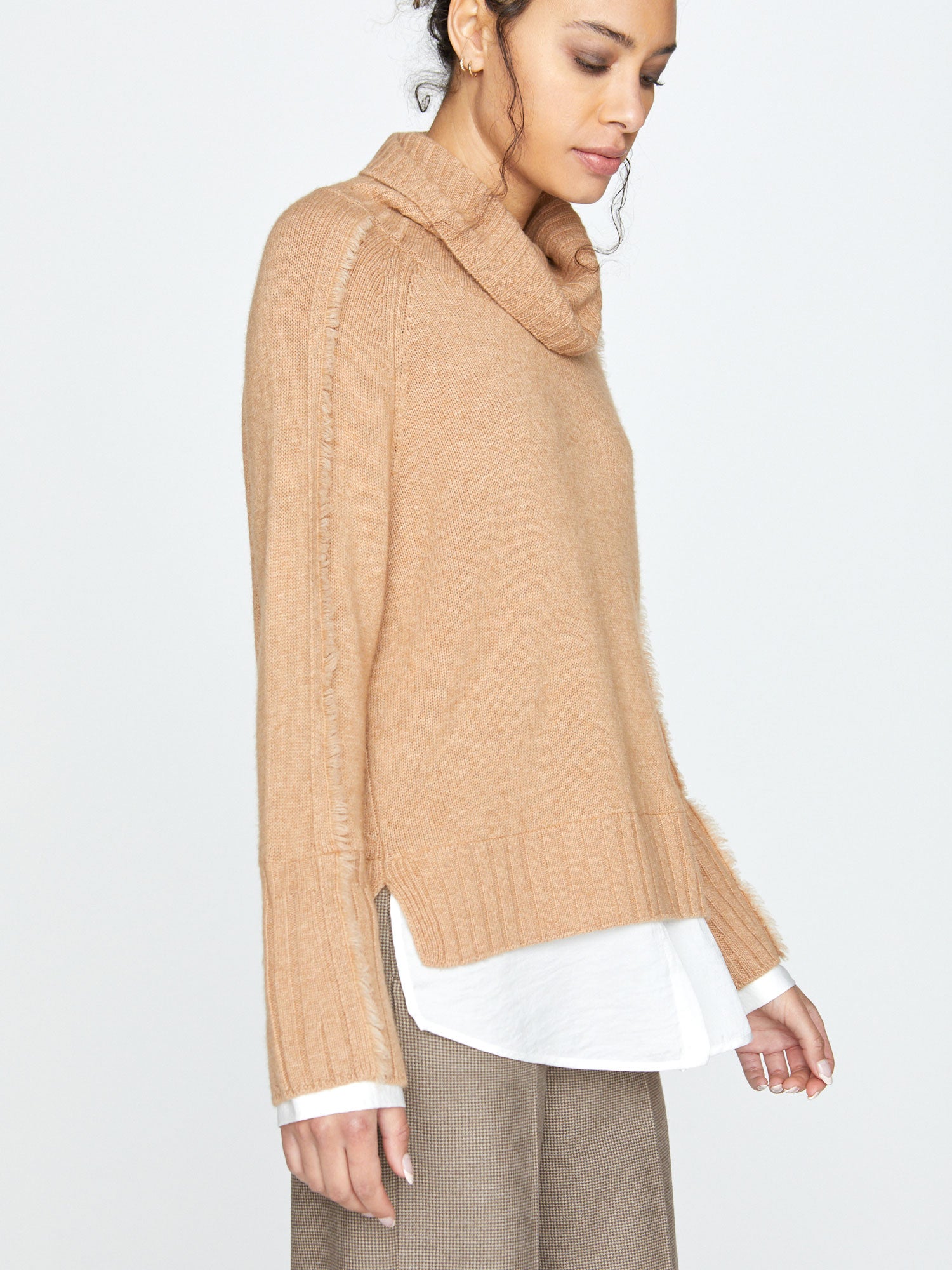Jolie tan layered turtleneck sweater side view 2