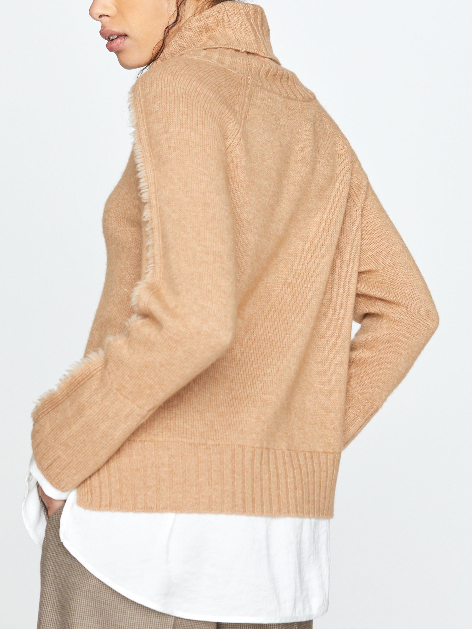 Jolie tan layered turtleneck sweater back view