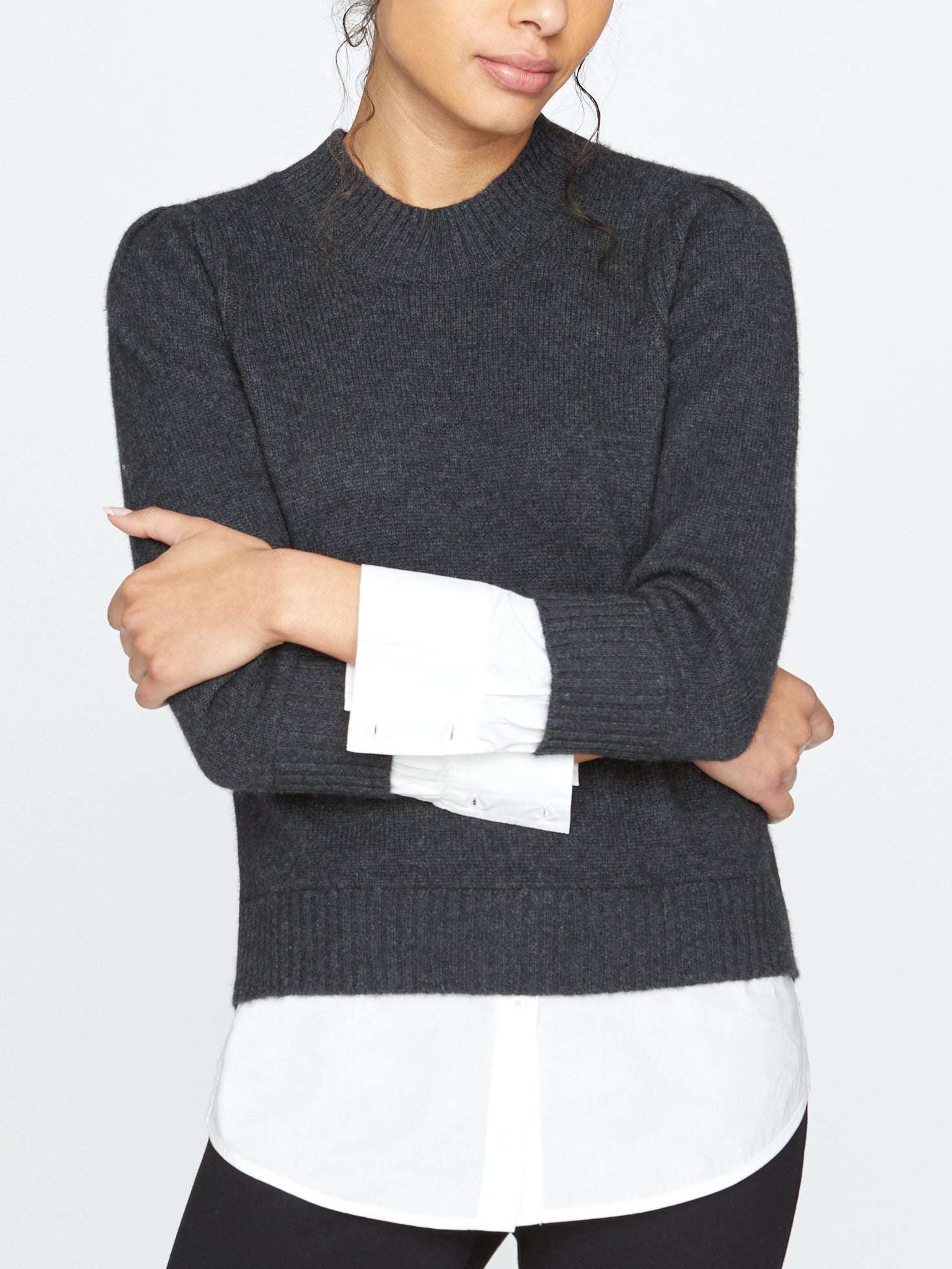 Women's Eton Layered Crew Looker, Charcoal/White