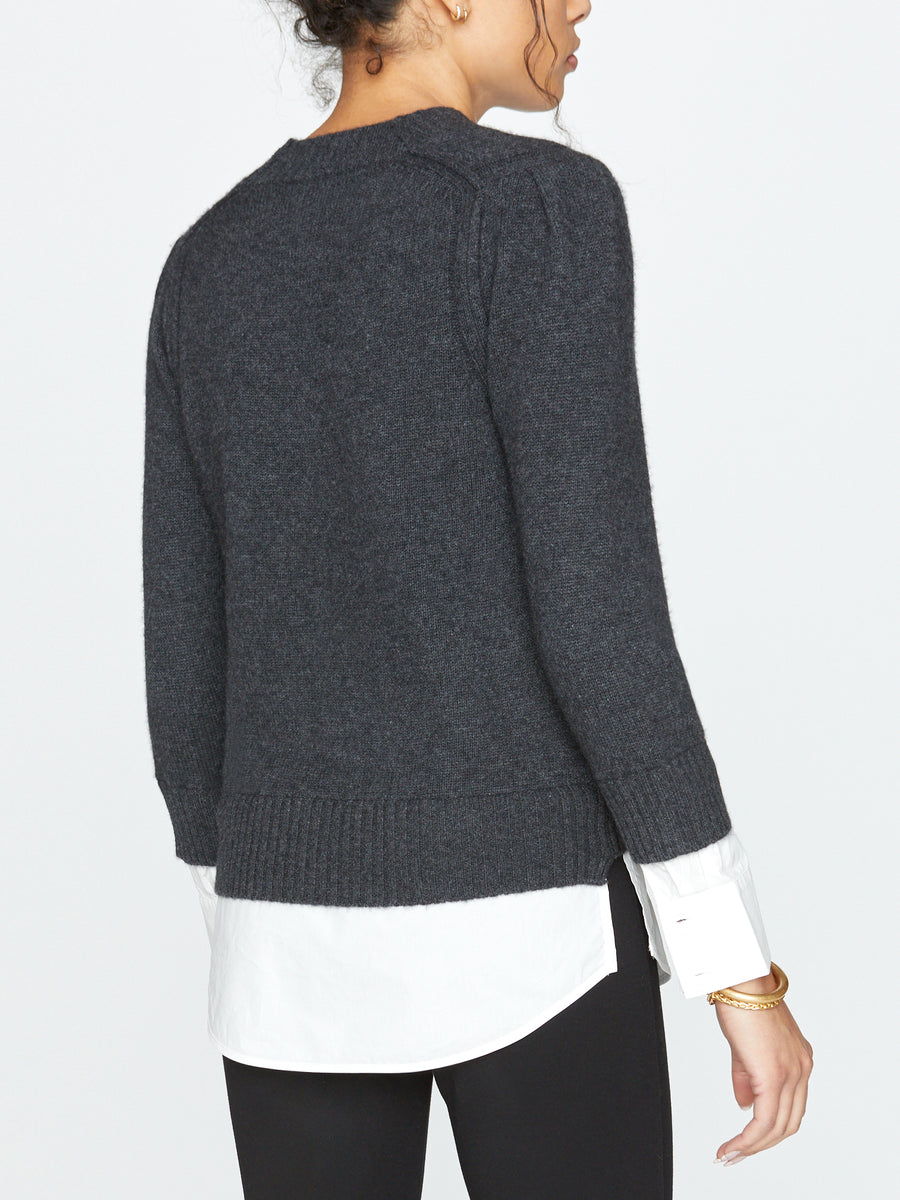 Eton dark grey layered crewneck sweater back view