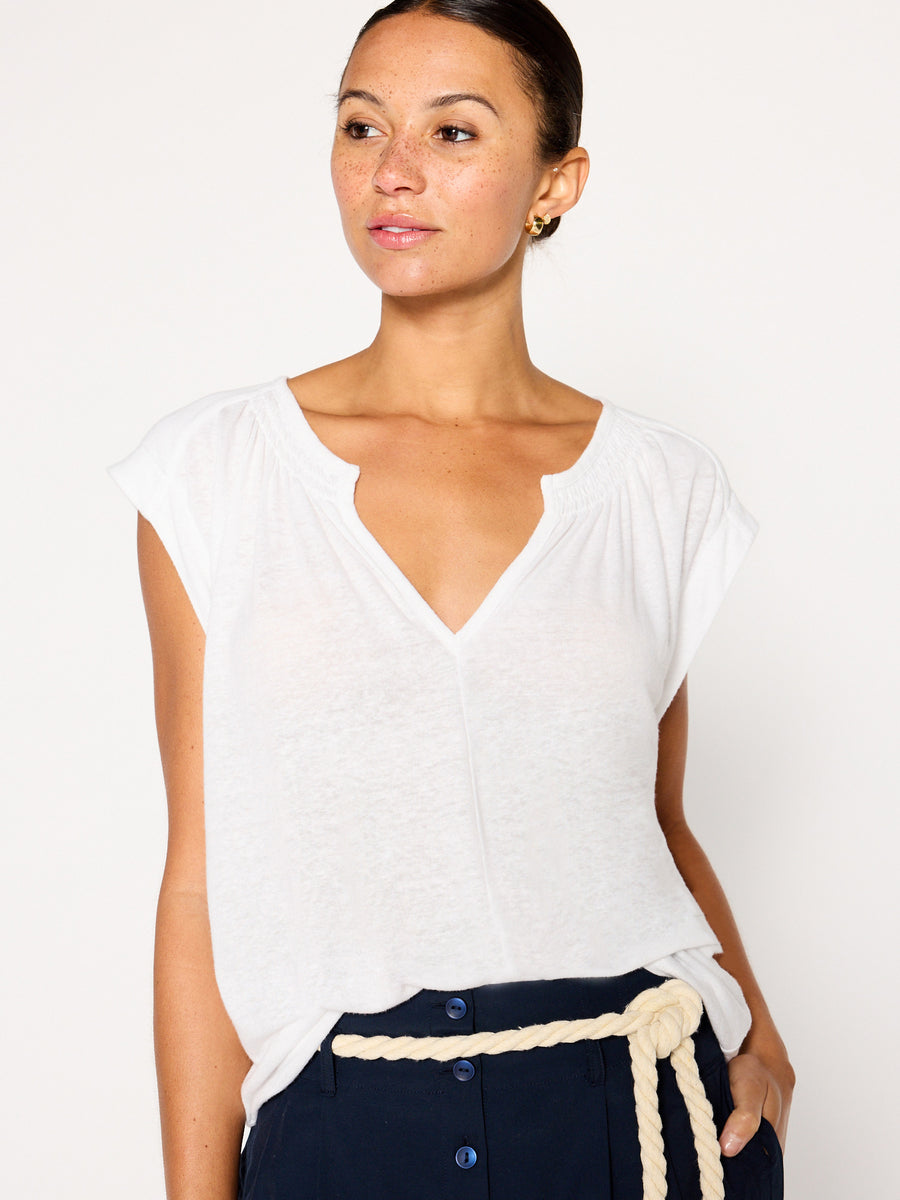 Cosme white v-neck t-shirt front view