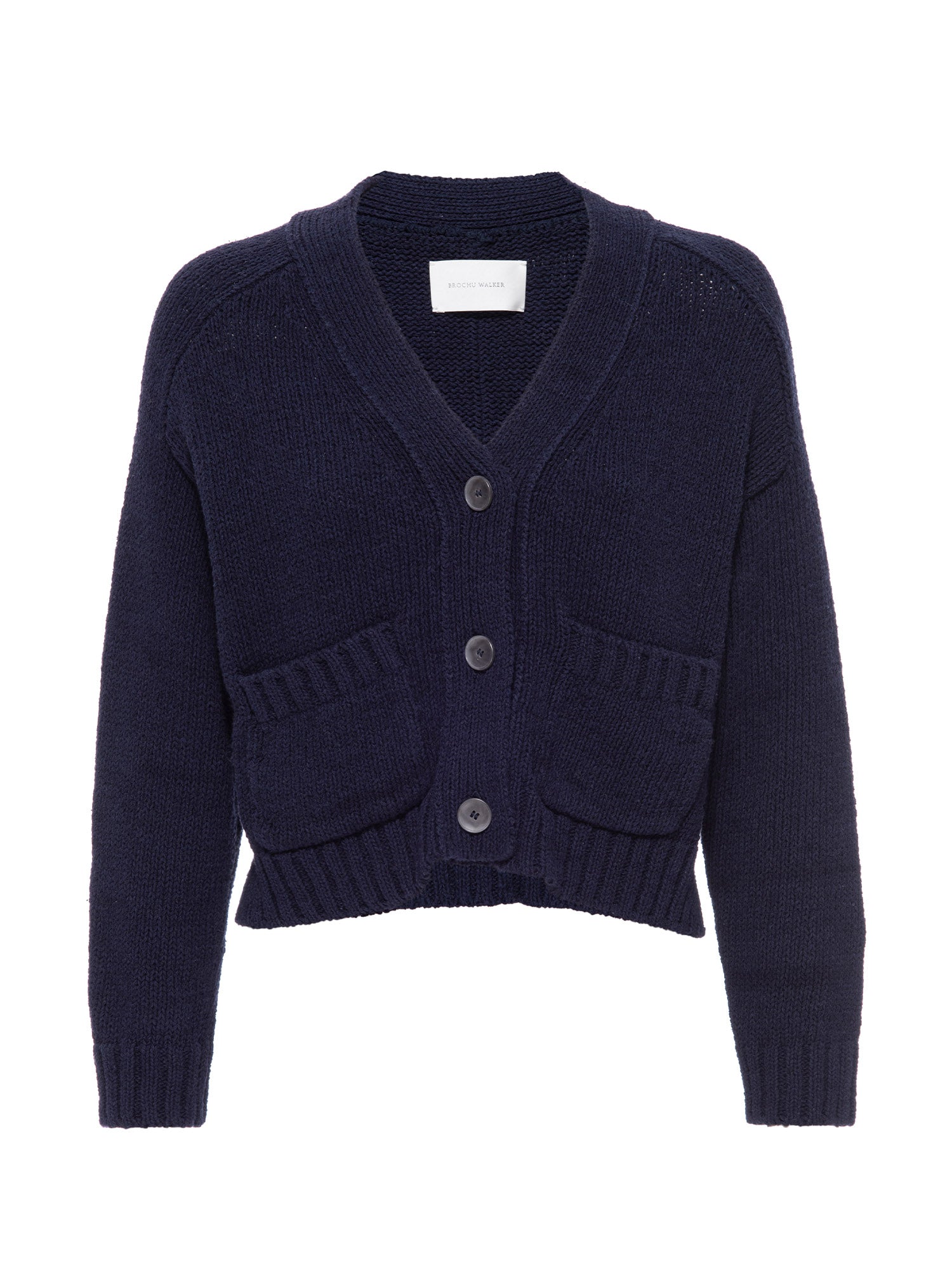 Cropped navy linen cotton cardigan sweater flat view