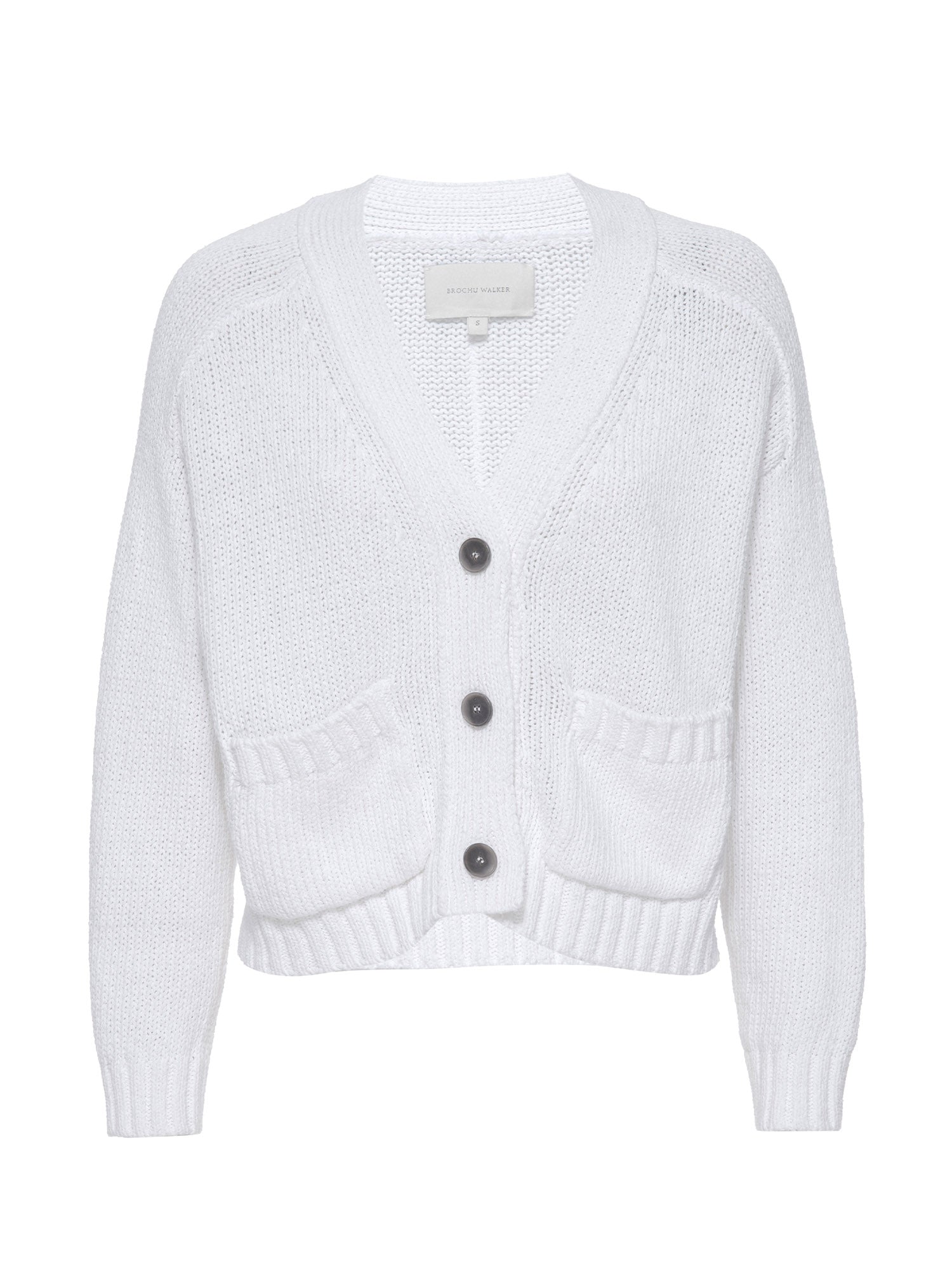 Cropped white linen cotton cardigan sweater flat view
