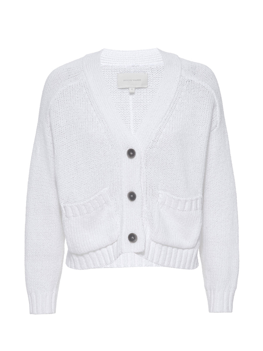 Cropped white linen cotton cardigan sweater flat view