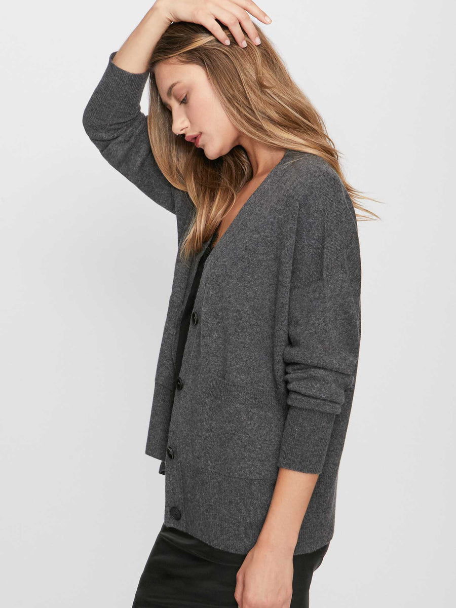 Lace dark grey layered cardigan sweater side view