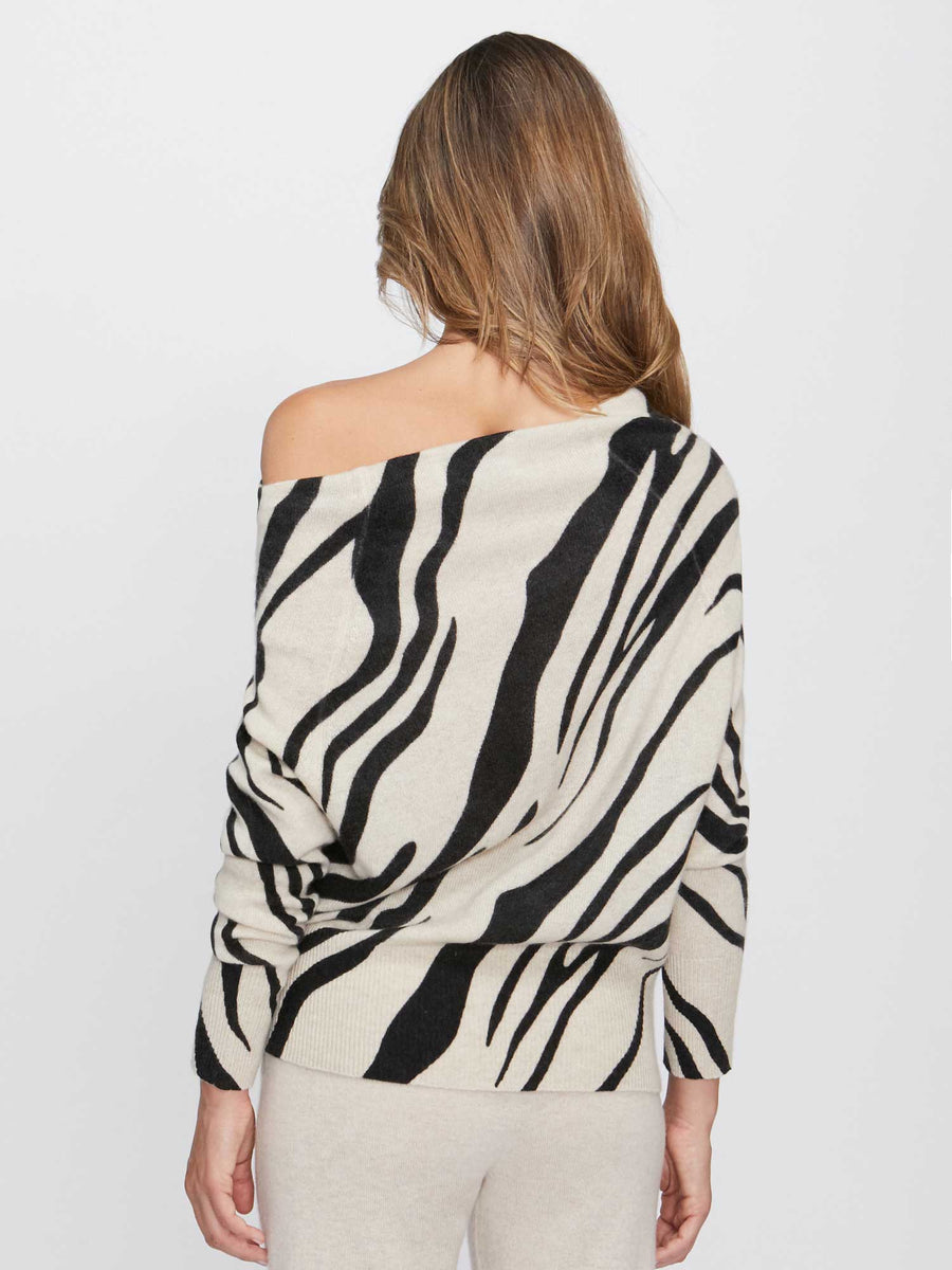 Lori cashmere off shoulder zebra print sweater back view