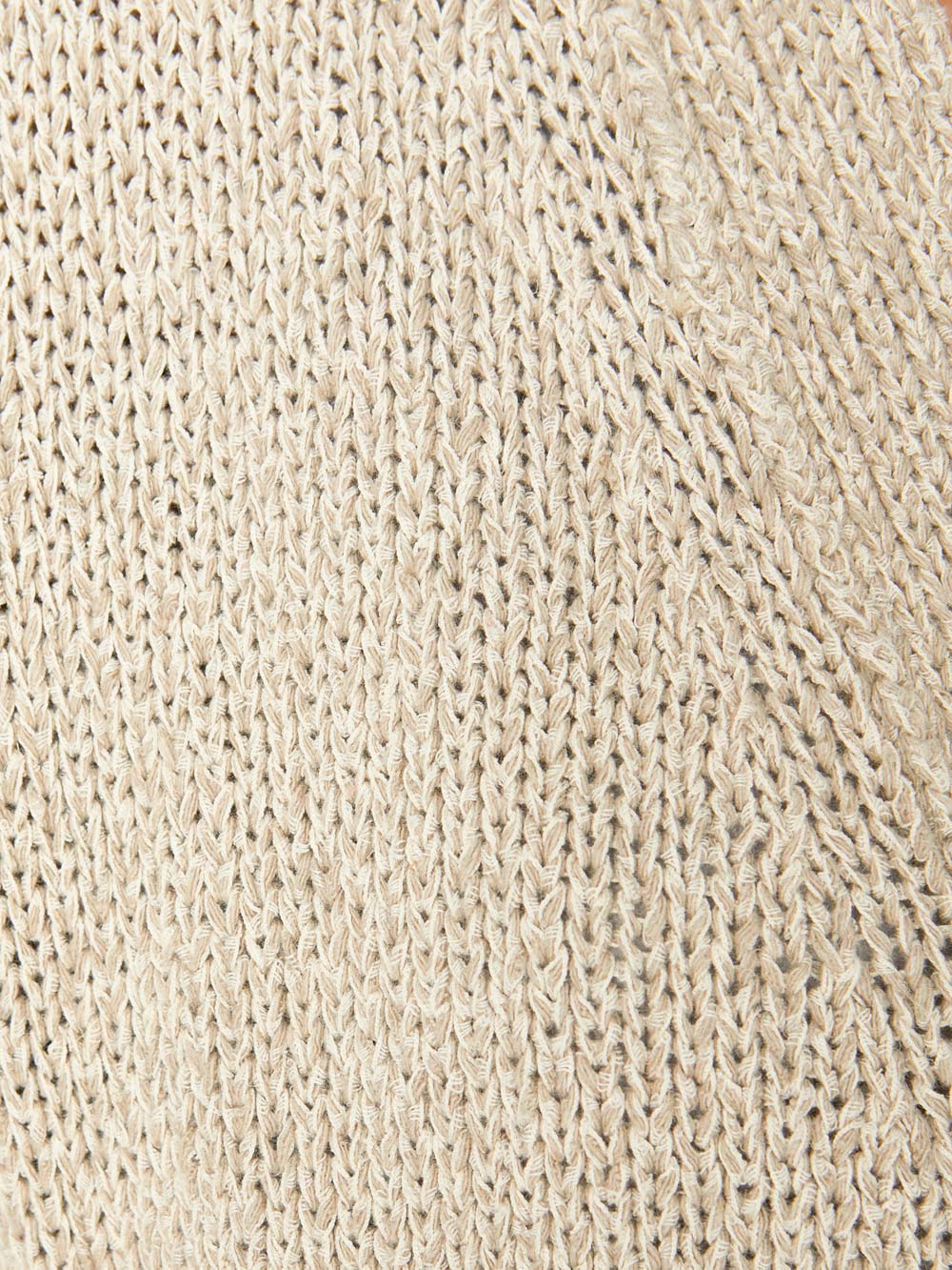 Cropped beige linen cotton cardigan sweater close up 2