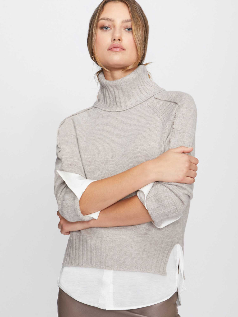 Jolie light grey layered turtleneck sweater front view 2